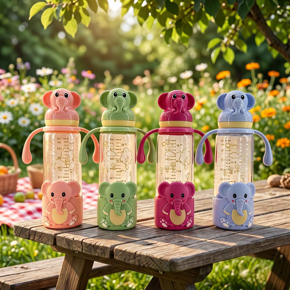 Elephant Glass Feeding Bottle with Handles — 240ml