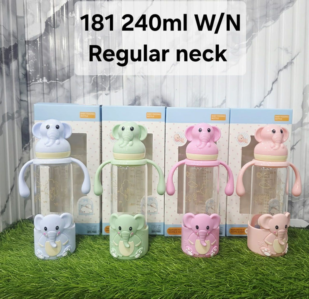Elephant Glass Feeding Bottle with Handles — 240ml — supplier product image 6
