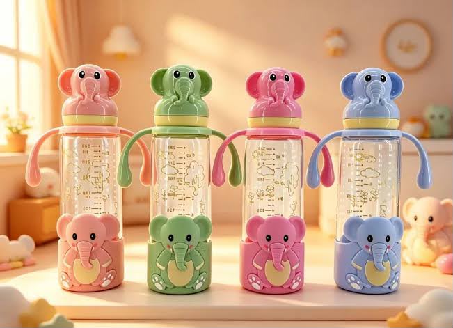 Elephant Glass Feeding Bottle with Handles — 240ml — supplier product image 2