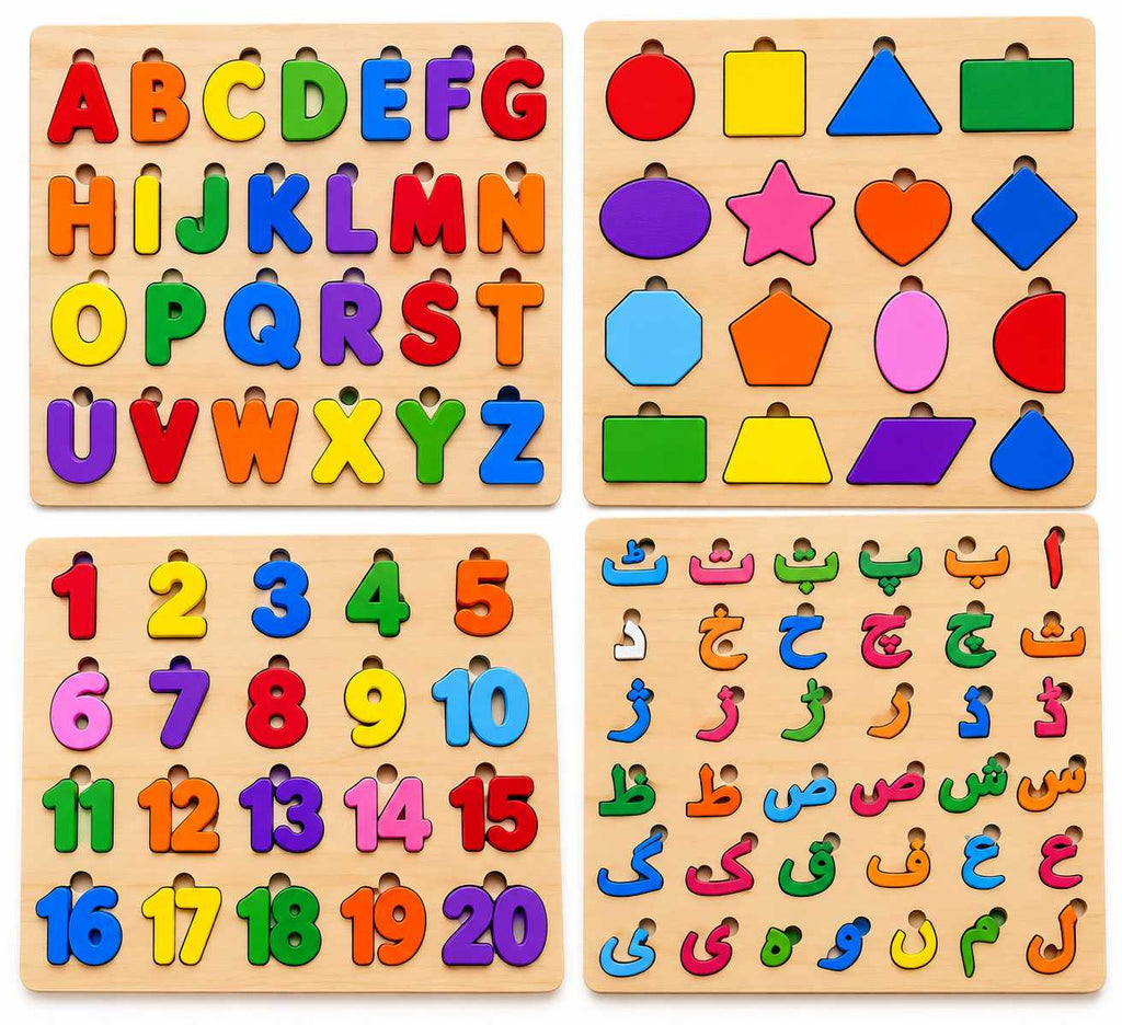 Wooden Learning Boards — ABC, Urdu, Shapes & Numbers, Set of 4 — supplier product image 2