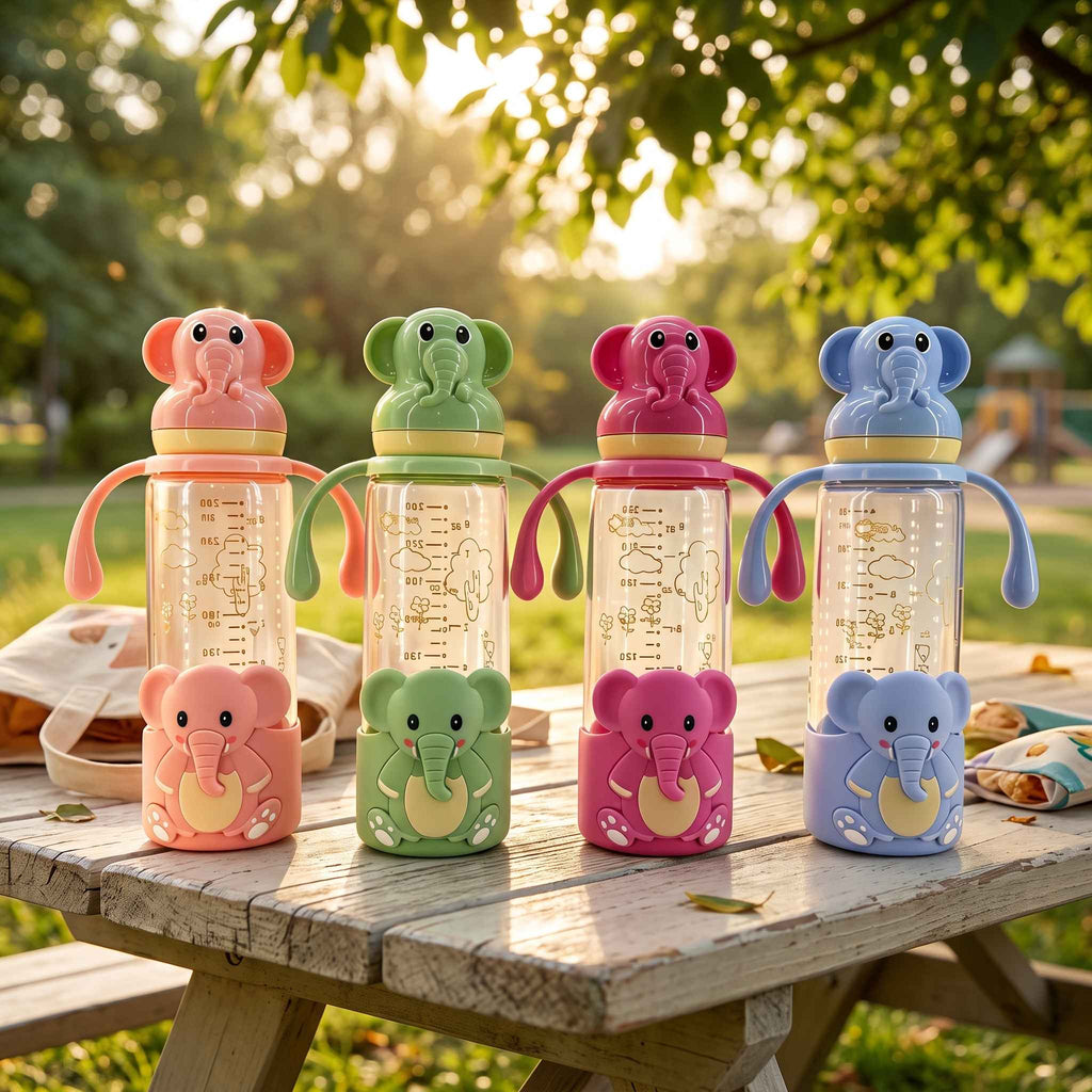 Elephant Glass Feeding Bottle with Handles — 240ml — supplier product image 4