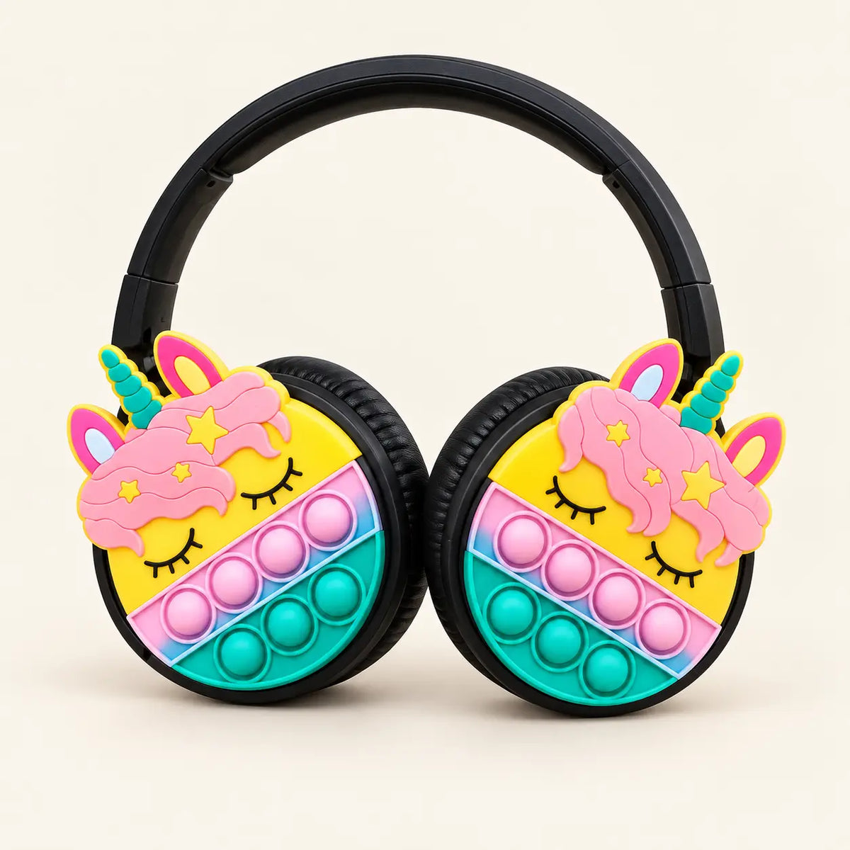 Unicorn Pop-It Headphones — Random Colour — black-headband example; supplied colour varies